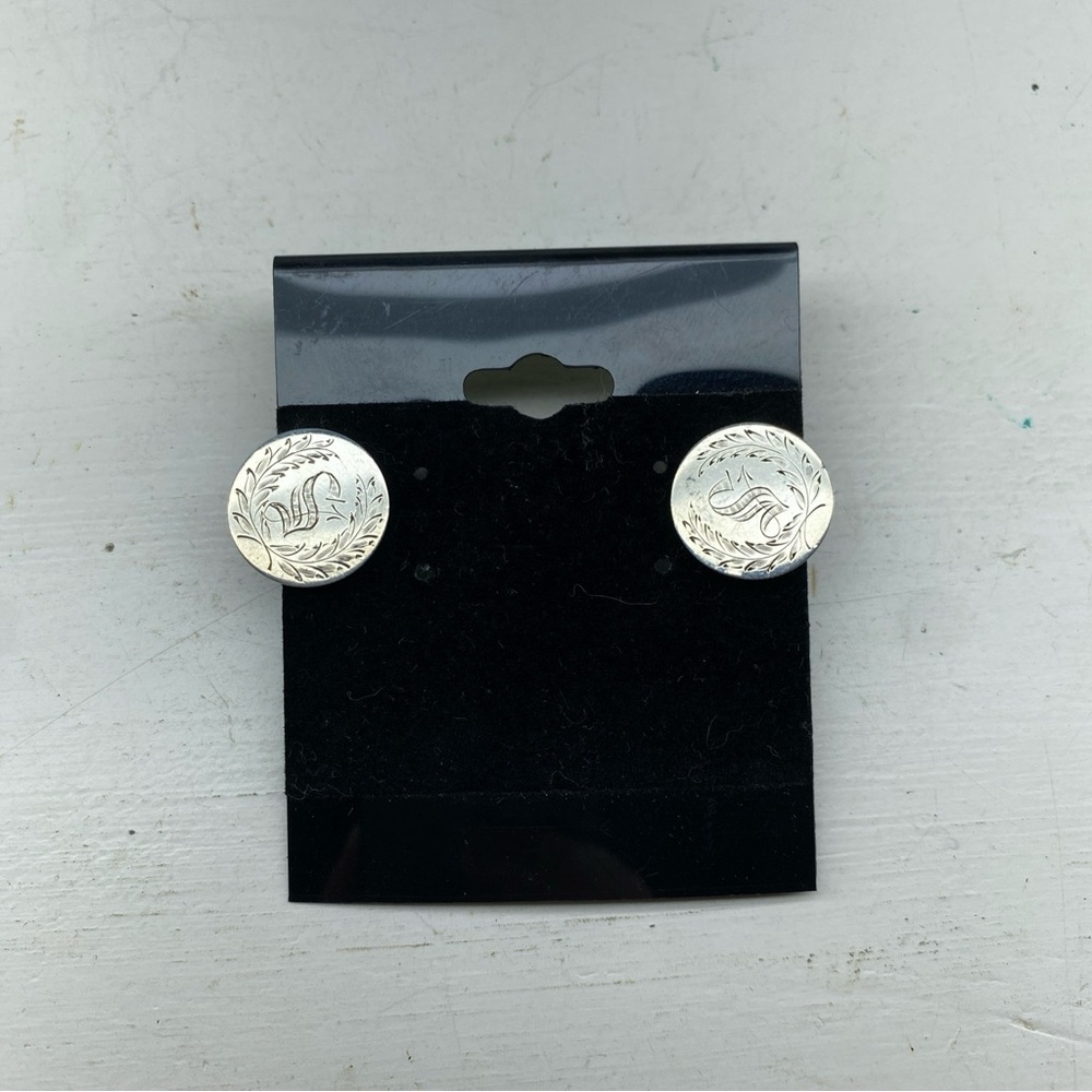 Antique US Half Dime Engraved “S” Screwback Sterling Earrings